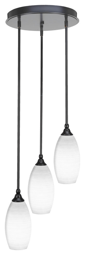 Empire 3-Light Cluster Pendalier, Matte Black/White Matrix