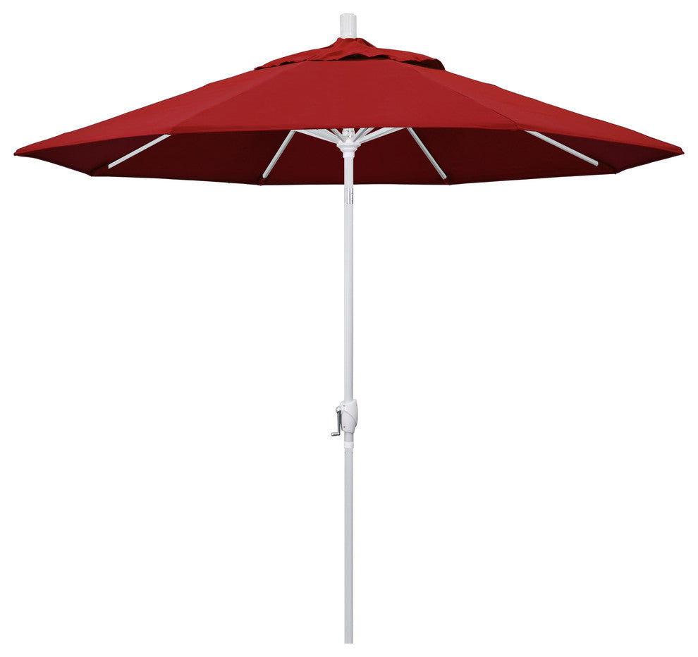 9' Matted White Push-Button Tilt Crank Aluminum Umbrella, Red Pacifica