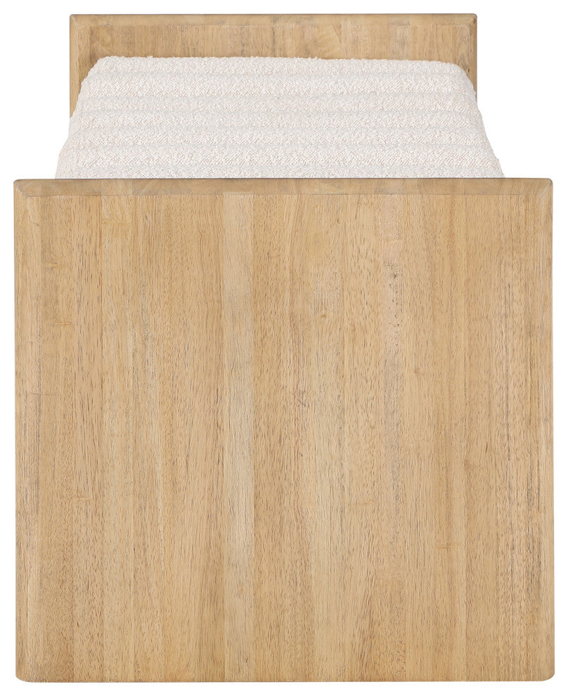Waverly Boucle Fabric Upholstered Bench, Cream, 52" Wide, Natural Finish