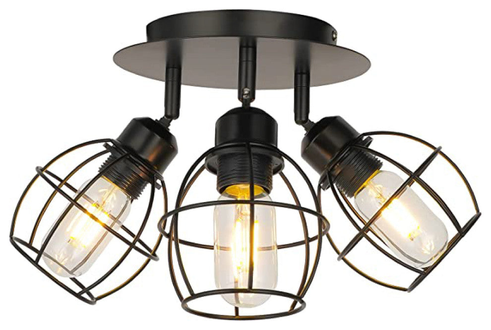 3-Light rustic ceiling Black flush mount ceiling light Metal light fixture