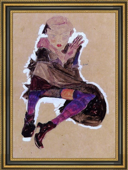 Egon Schiele Seated Young Girl - 16" x 24" Framed Premium Canvas Print