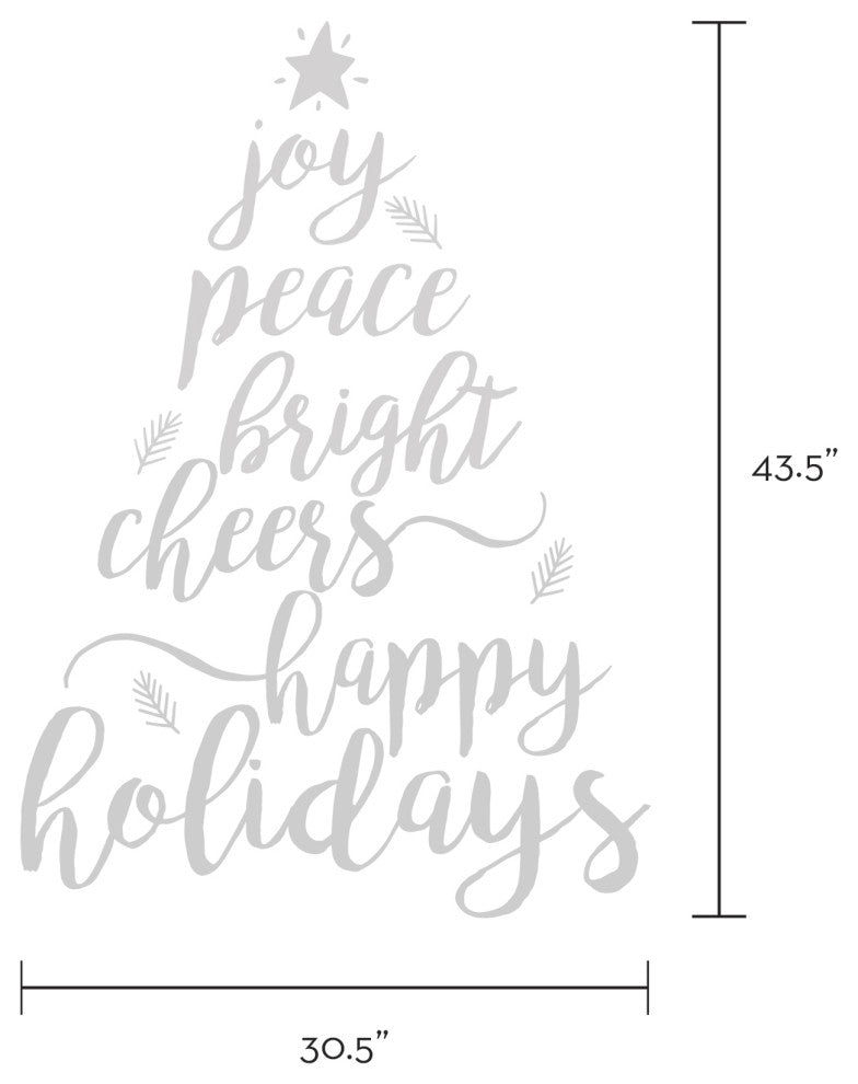 Holiday Christmas Tree Words Wall Decal, Black, Happy Holidays