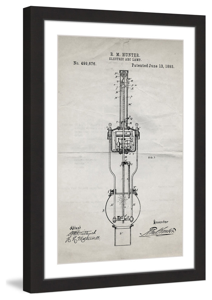 "Arc Lamp 1893 Old Paper" Framed Painting Print