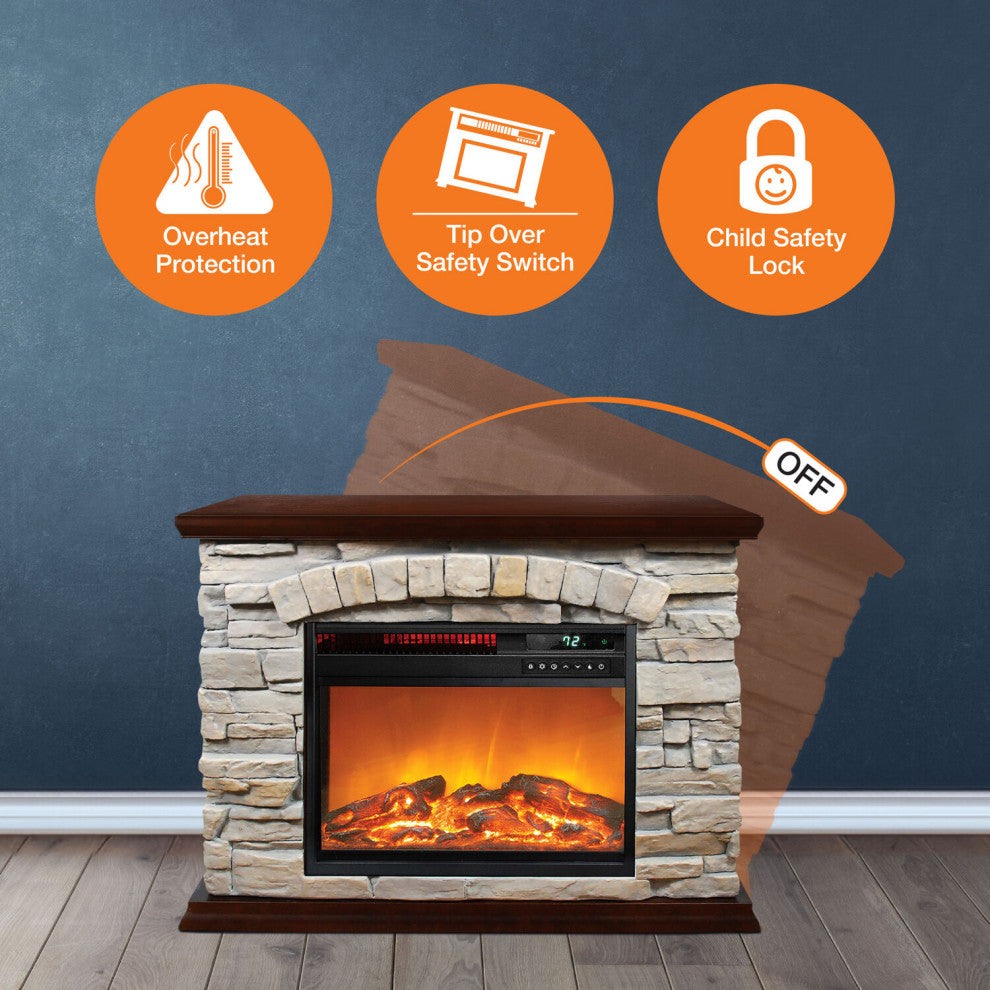 Large Square Infrared Faux Stone Fireplace