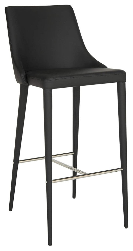 Modern Bar Stool, Black PU Leather Upholstery & Elegant H-Shaped Chrome Footrest
