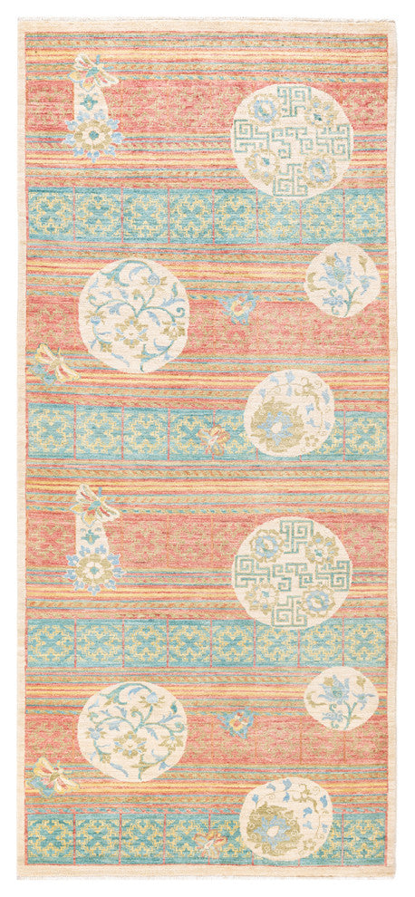 Eclectic, One-of-a-Kind Hand-Knotted Area Rug Green, 4'4"x9'10"