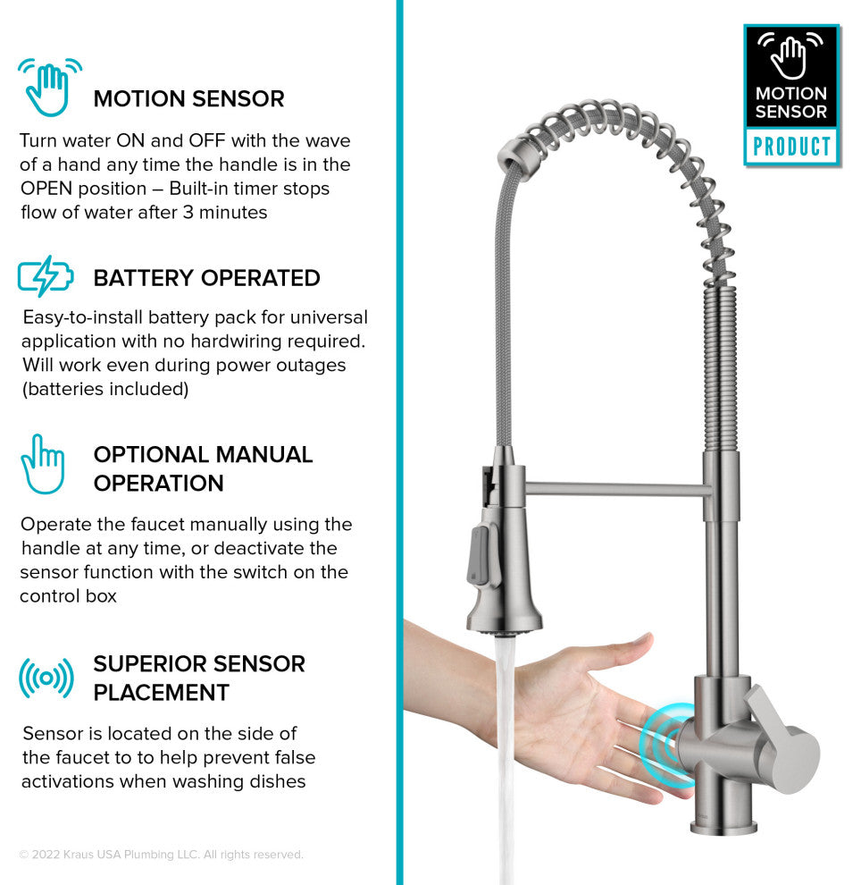 Britt Commercial Style 3-Function Pull-Down 1-Handle 1-Hole Kitchen Faucet, Spot Free Stainless Steel (Touchless Ksf-1691sfs)