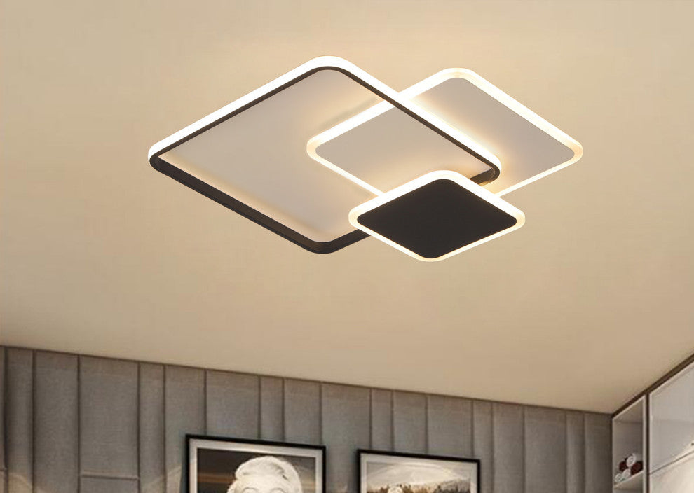 3-Light Unique LED Flush Mount Light Square Ceiling Light, Black/White