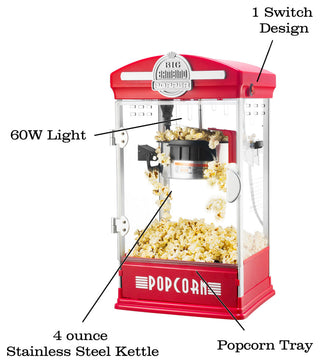 Popcorn Machine 4 Oz Kettle with 12 Pack of All-In-One Kernels and Accessories