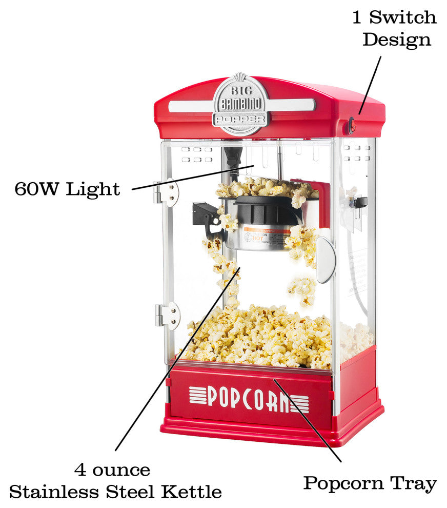 Popcorn Machine 4 Oz Kettle with 12 Pack of All-In-One Kernels and Accessories