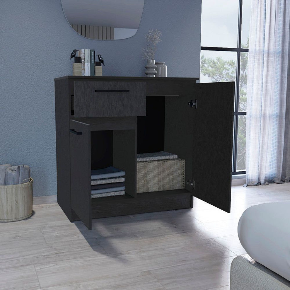 Clarion Dresser with 2-Door Cabinets and Drawer, Black