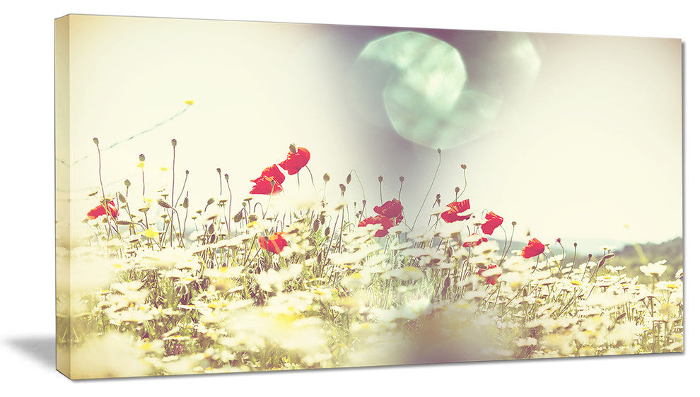Red and White Poppy Flowers Field, Large Flower Canvas Art Print, 32"x16"