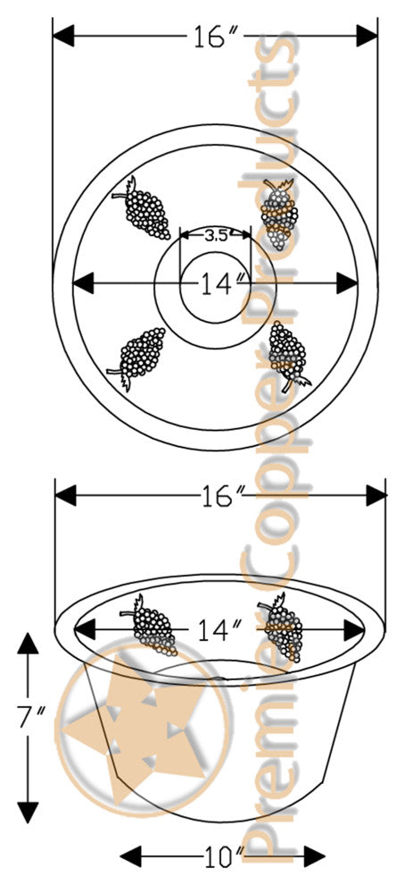 Premier Copper BR16GDB3 16 Inch Round Copper Prep Sink with Grapes