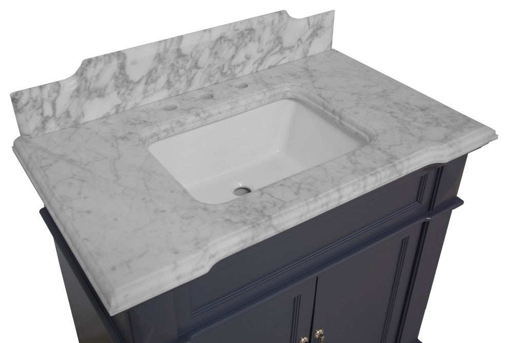 Elizabeth 36" Bathroom Vanity, Marine Gray, Carrara Marble