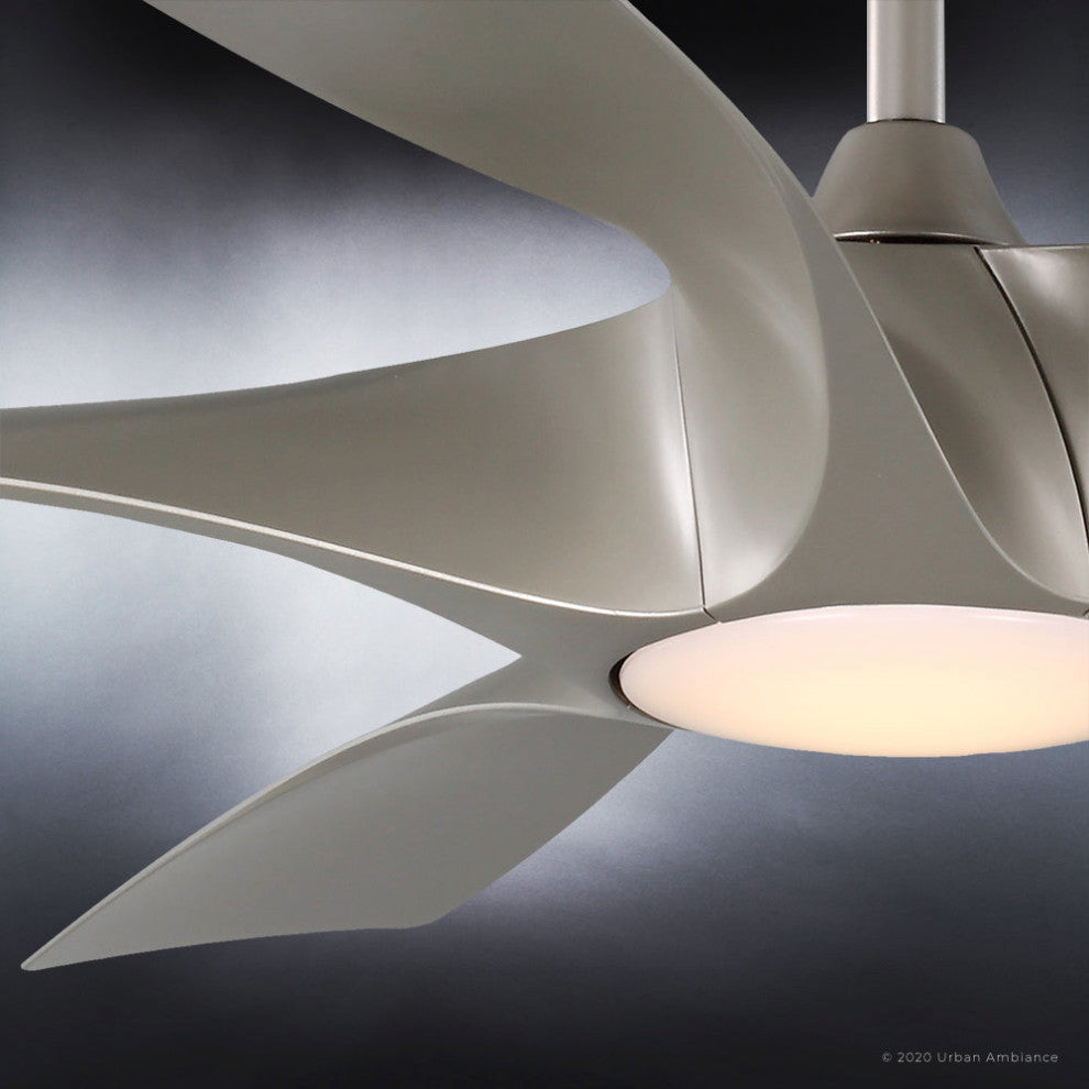 Luxury Transitional Ceiling Fan, Hand-Painted Silver