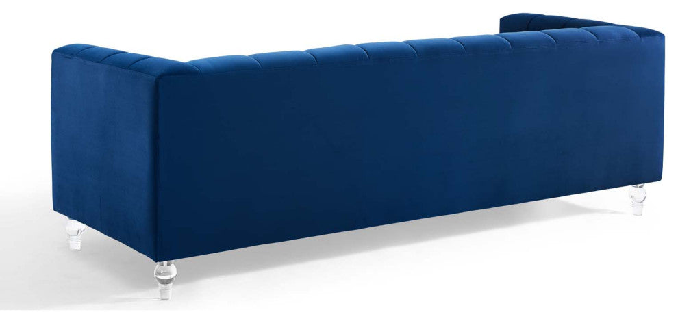 Tufted Sofa, Velvet, Blue Navy, Modern, Living Lounge Hotel Lobby Hospitality