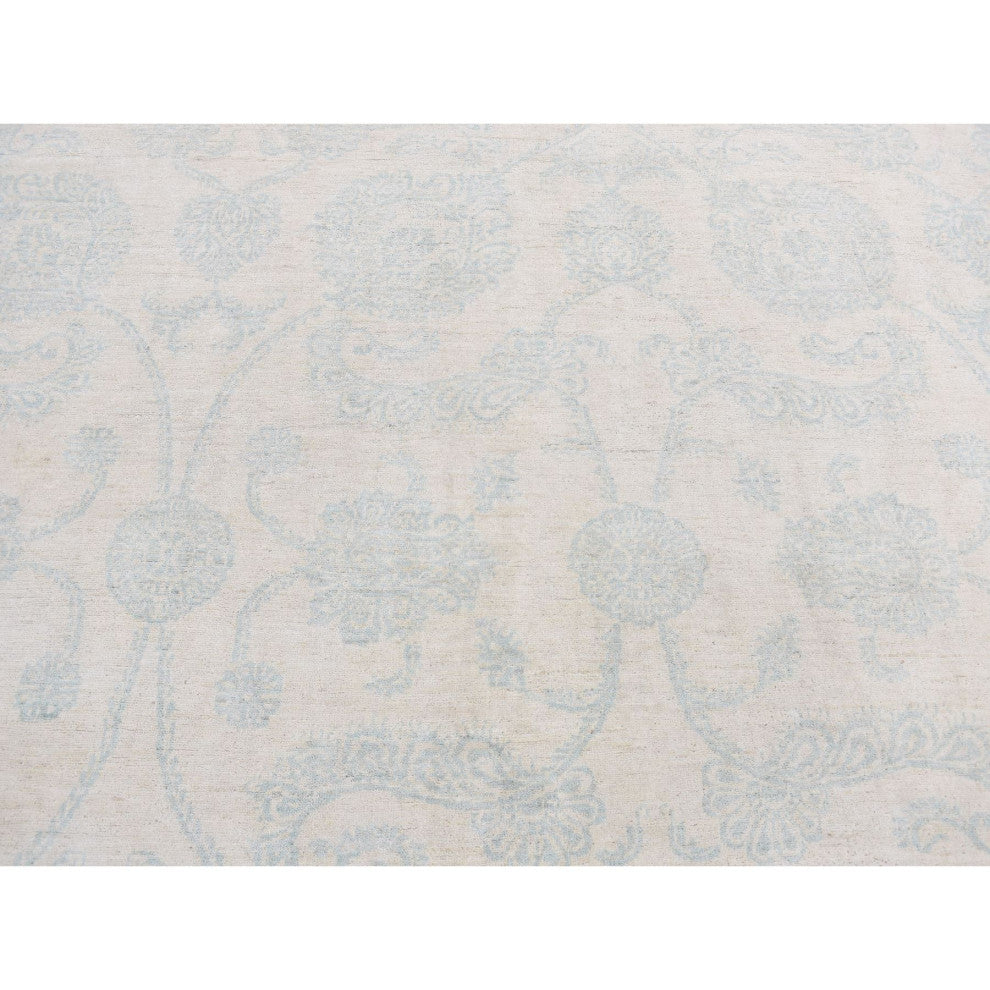 White Peshawar With Oushak Damask Design Pure Wool Hand Knotted Rug 8'x10'1"