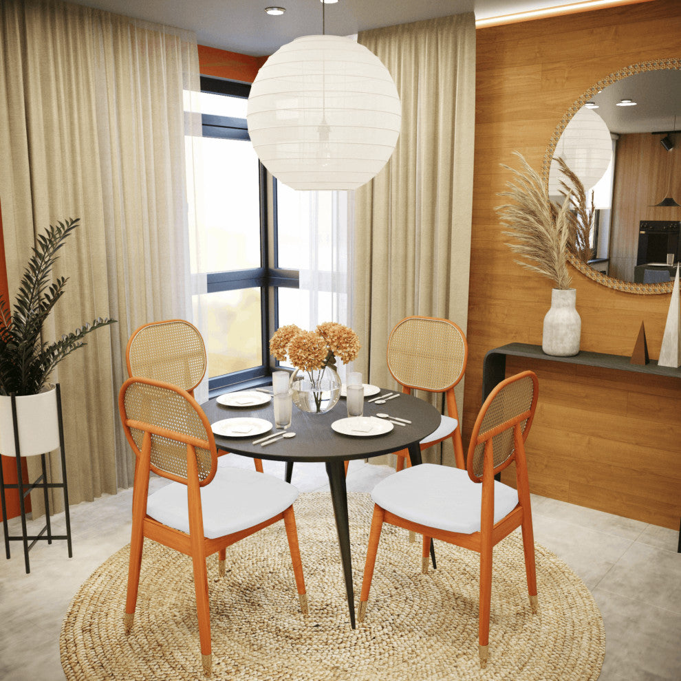 LeisureMod Holbeck Modern Dining Chair with Wood Legs and Wicker Back, White