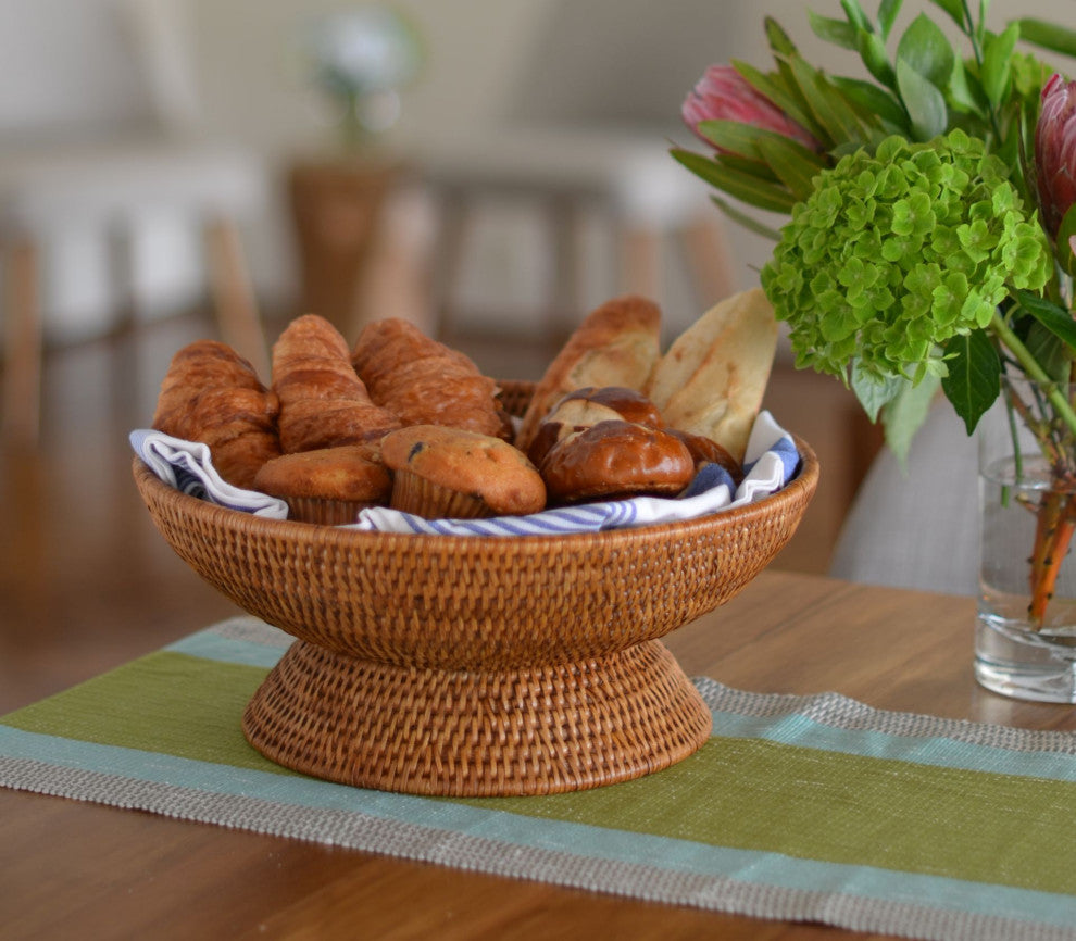 La Jolla Pedestal Rattan Fruit Bowl, Large, Honey-Brown, Honey Brown