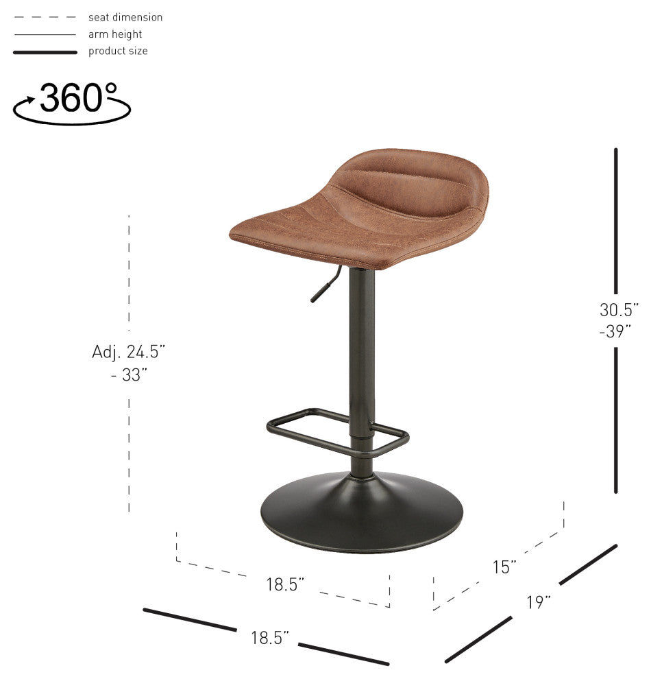 Koa Fabric Gaslift Swivel Bar Stool, Set of 2, Umber Brown, Faux Leather
