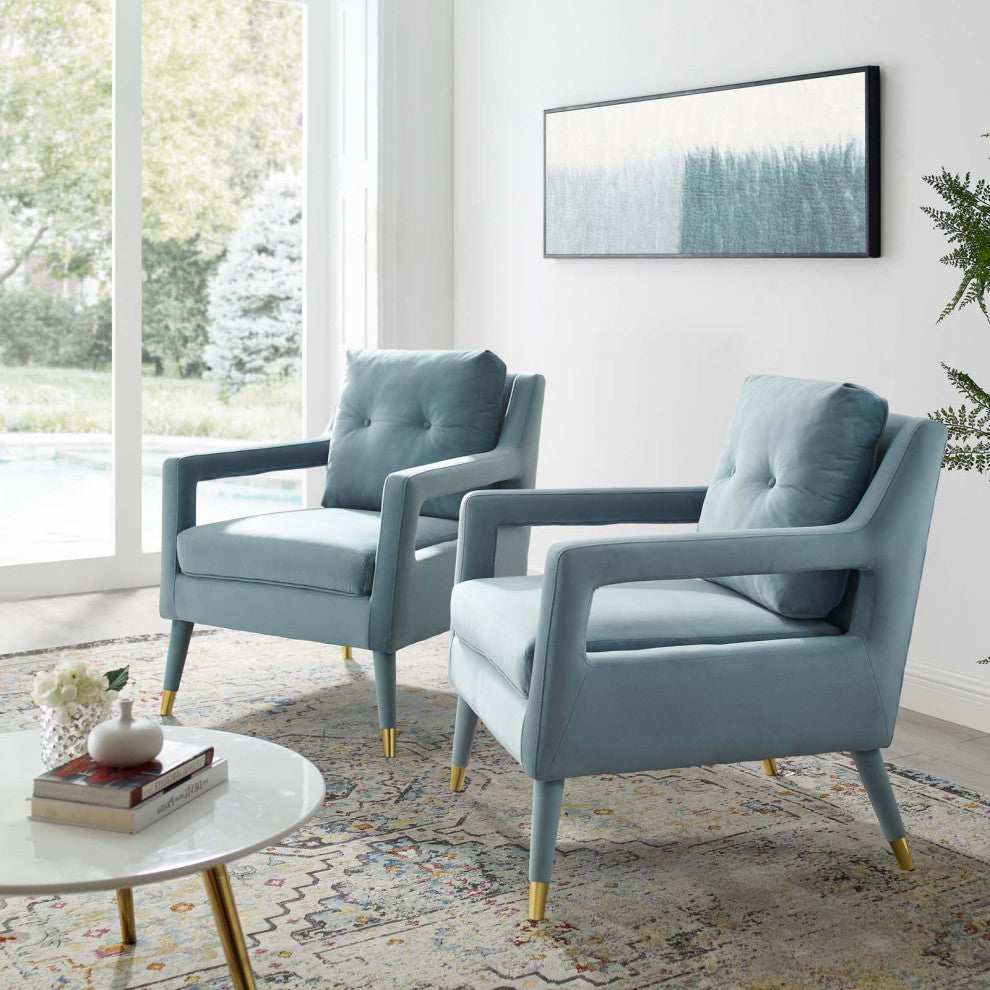 Armchair Accent Chair, Set of 2, Velvet, Blue, Modern, Living Lounge Hospitality