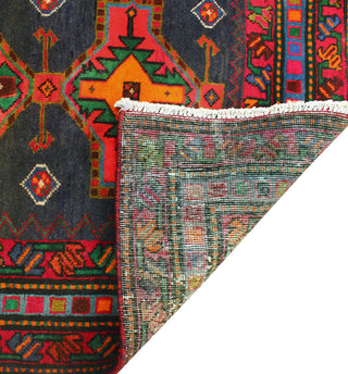 Fine Vintage Distressed Sanem Navy/Red Runner, 3'6 x 13'4