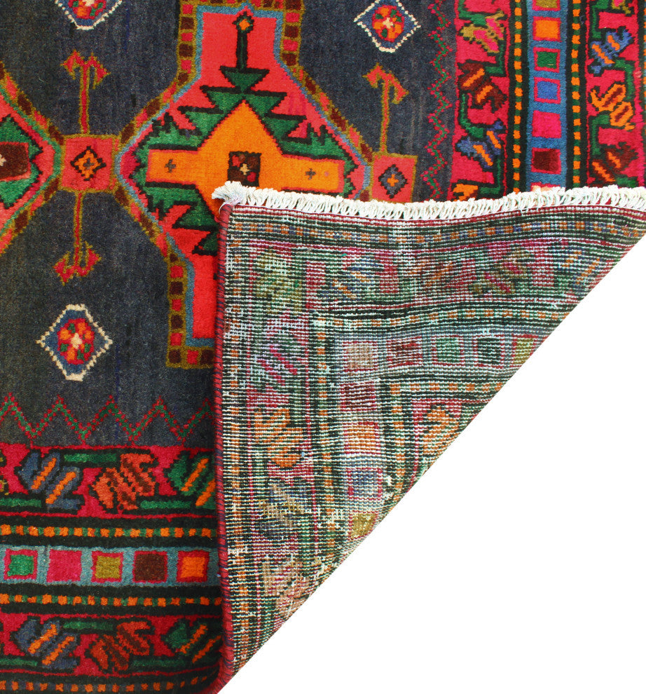 Fine Vintage Distressed Sanem Navy/Red Runner, 3'6 x 13'4