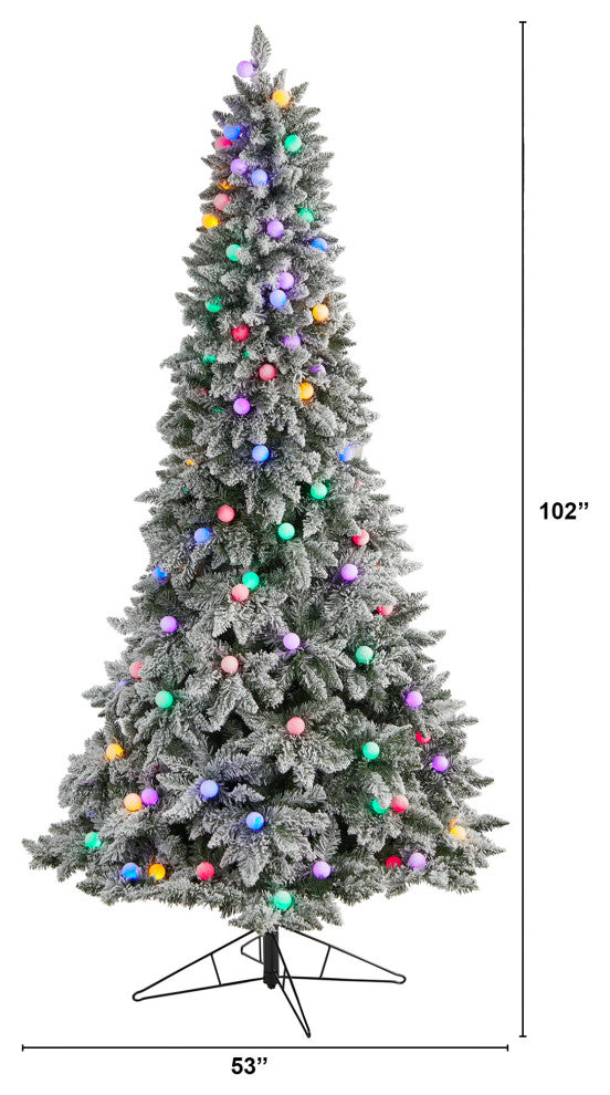T3517 8.5' Flocked British Columbia Mountain Fir Artificial Christmas Tree