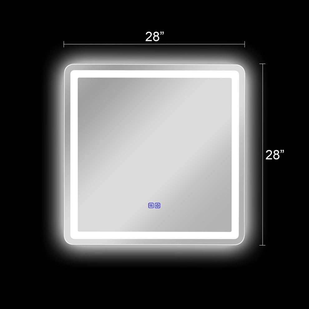Luminosity Back Lit Square Touchscreen Led Mirror, 28" Wide