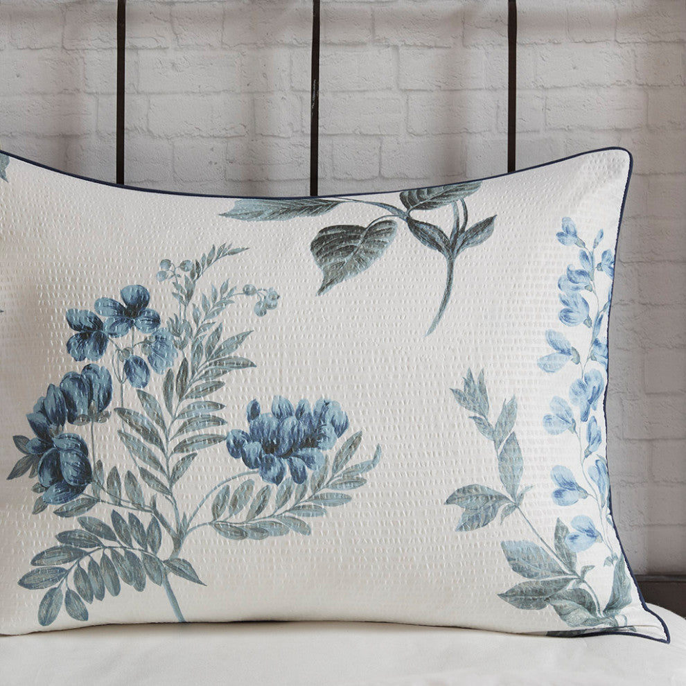 Madison Park Zennia Watercolor Flora 7-Piece Comforter Set, Blue