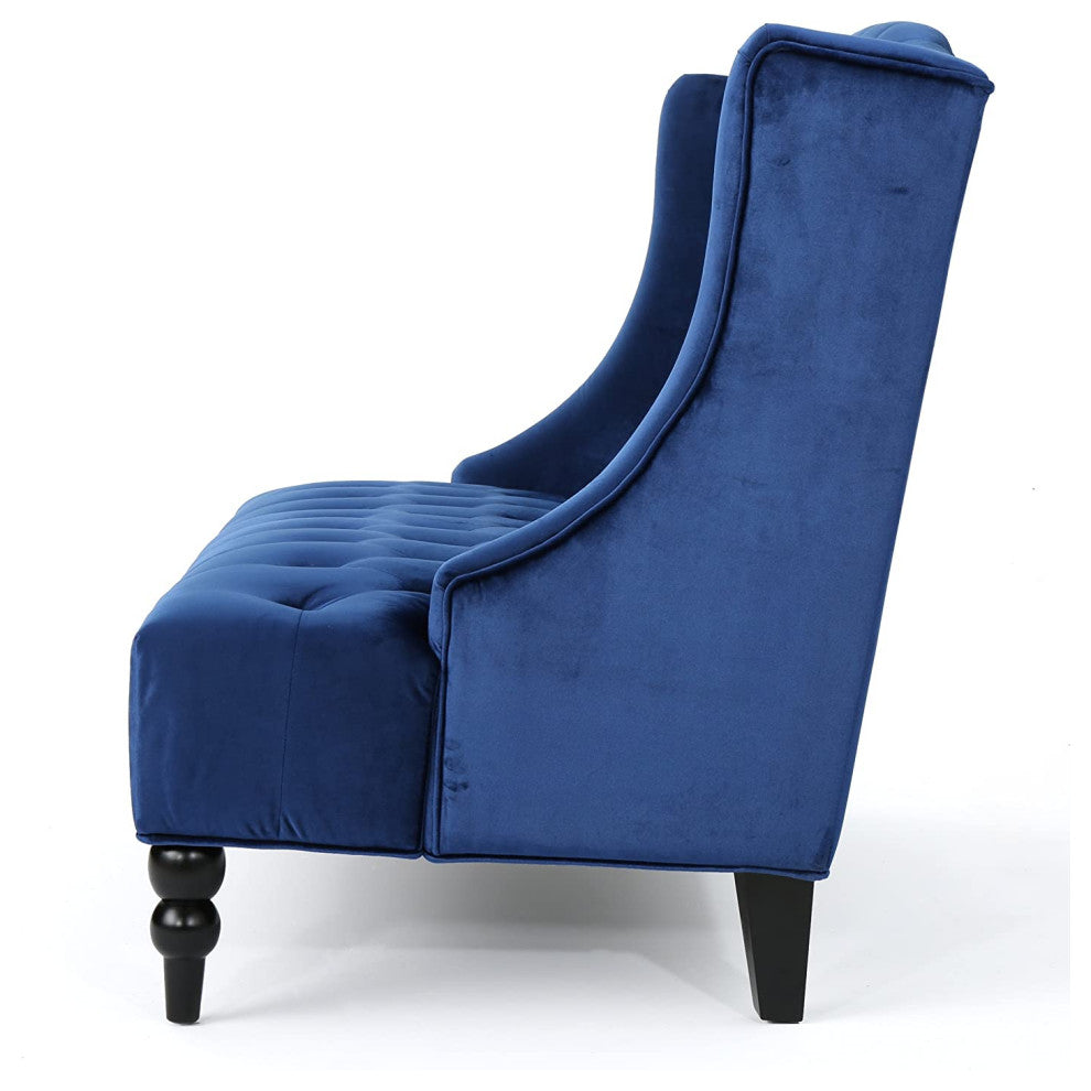 Traditional Tufted Velvet Wingback Loveseat, Navy Blue
