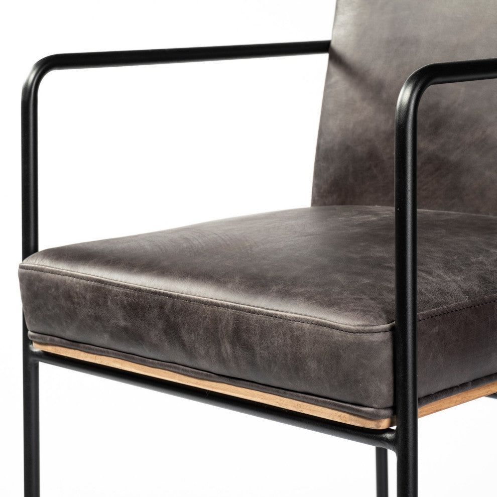 Stamford Black Leather Seat With Wood Back, Metal Frame Counter Stool