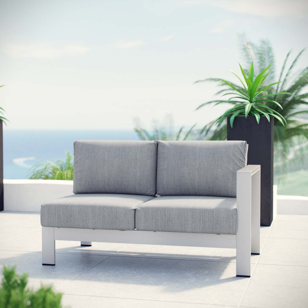 Silver Gray Shore Right-Arm Corner Sectional Outdoor Patio Aluminum Loveseat