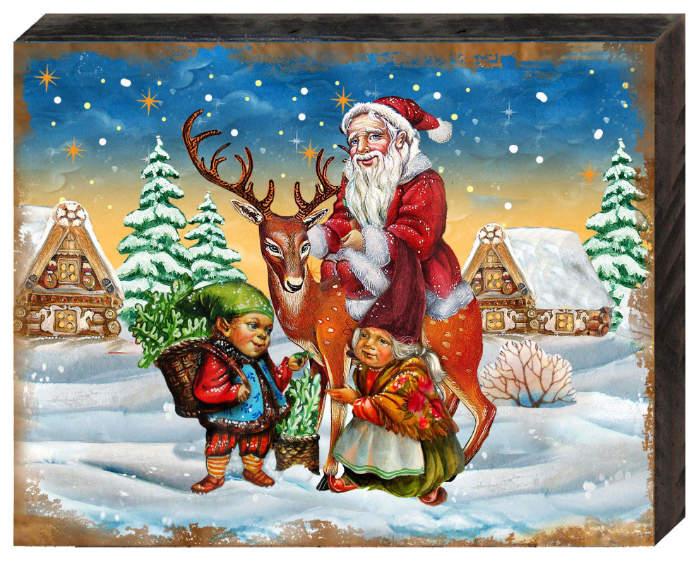 Vintage Reindeer Ride Santa Wooden Wall Art, Medium 18x12