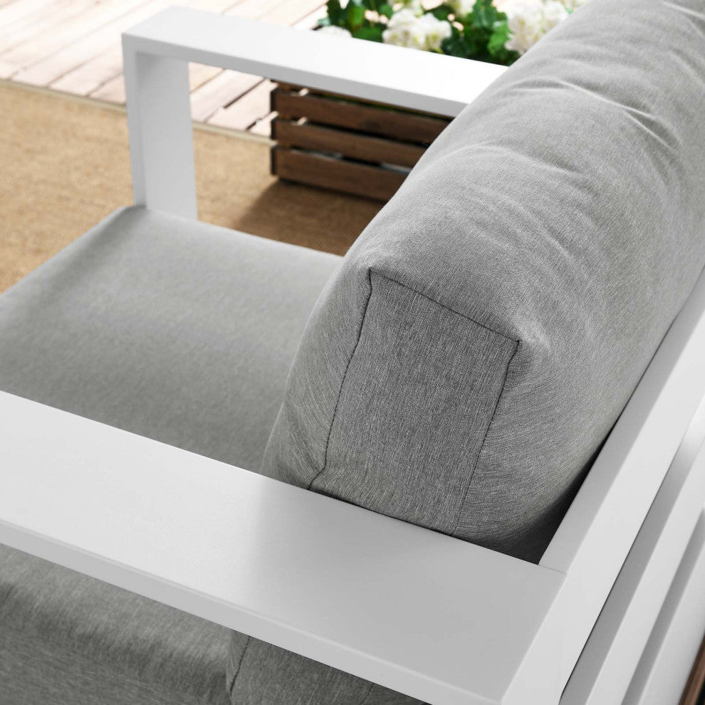 Lounge Chair Armchair, White Gray, Aluminum, Modern, Outdoor Hospitality