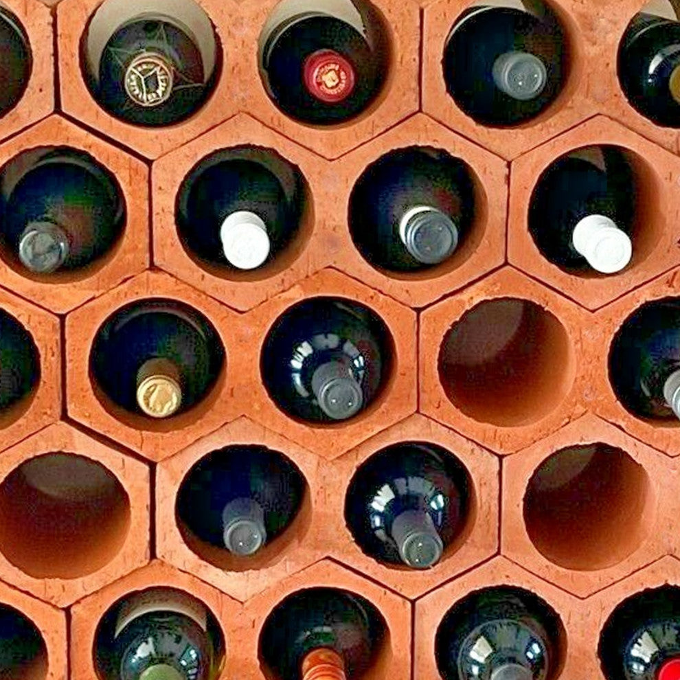 Botellero 4-3/4" x 9-1/4" 2-Bottle Terra Cotta Ceramic Stackable Floor Wine Rack