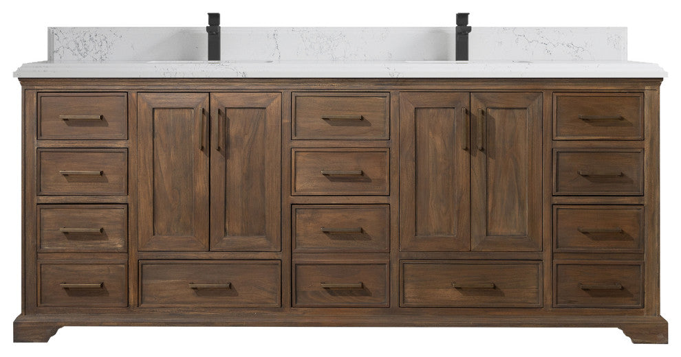 Charlotte Teak 84 Double Sink Bathroom Vanity Distressed Gray 1.5" Empira Quartz