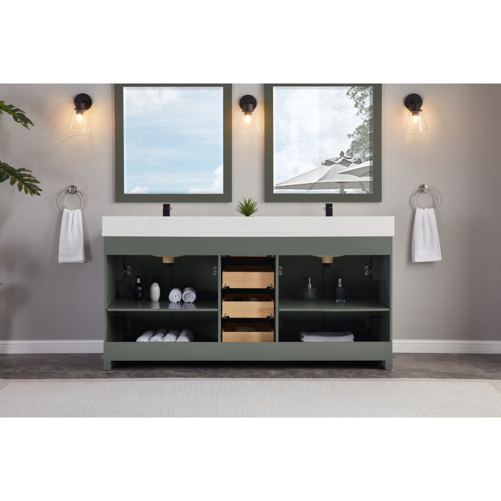 Legion Furniture WS2512 Series Bathroom Sink Vanity, Pewter Green, 72", Artificial Stone Top, Double Sink