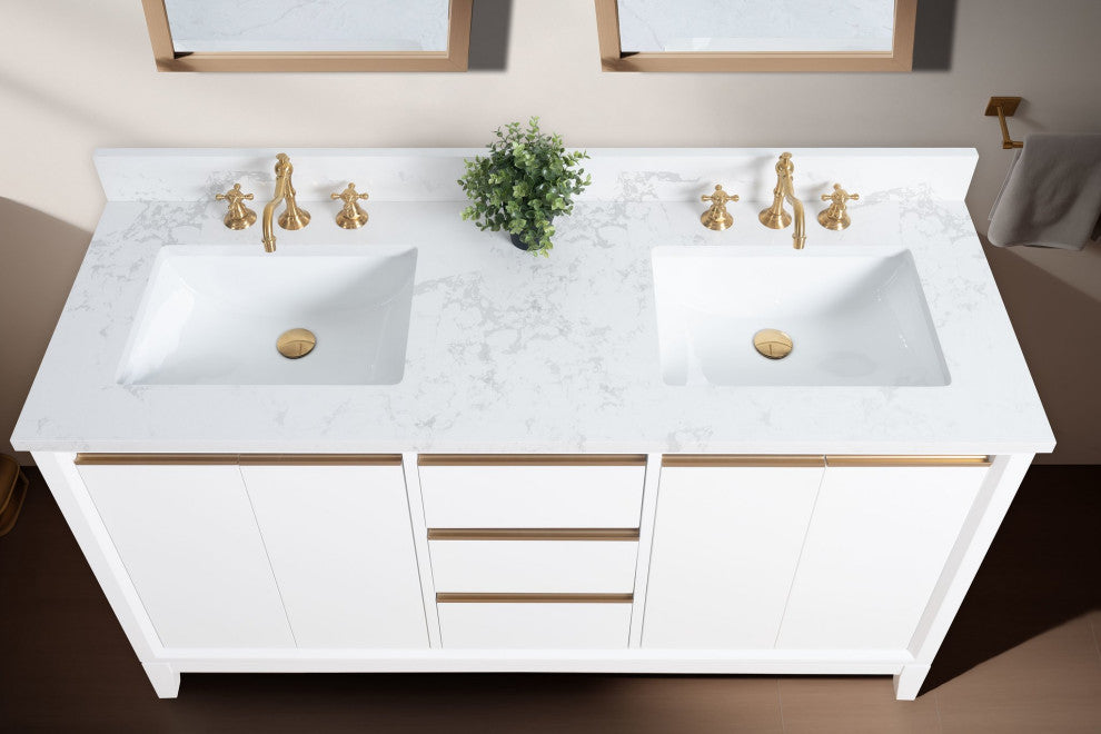Vanity Art Bathroom Vanity With Sink, White, 60" Double