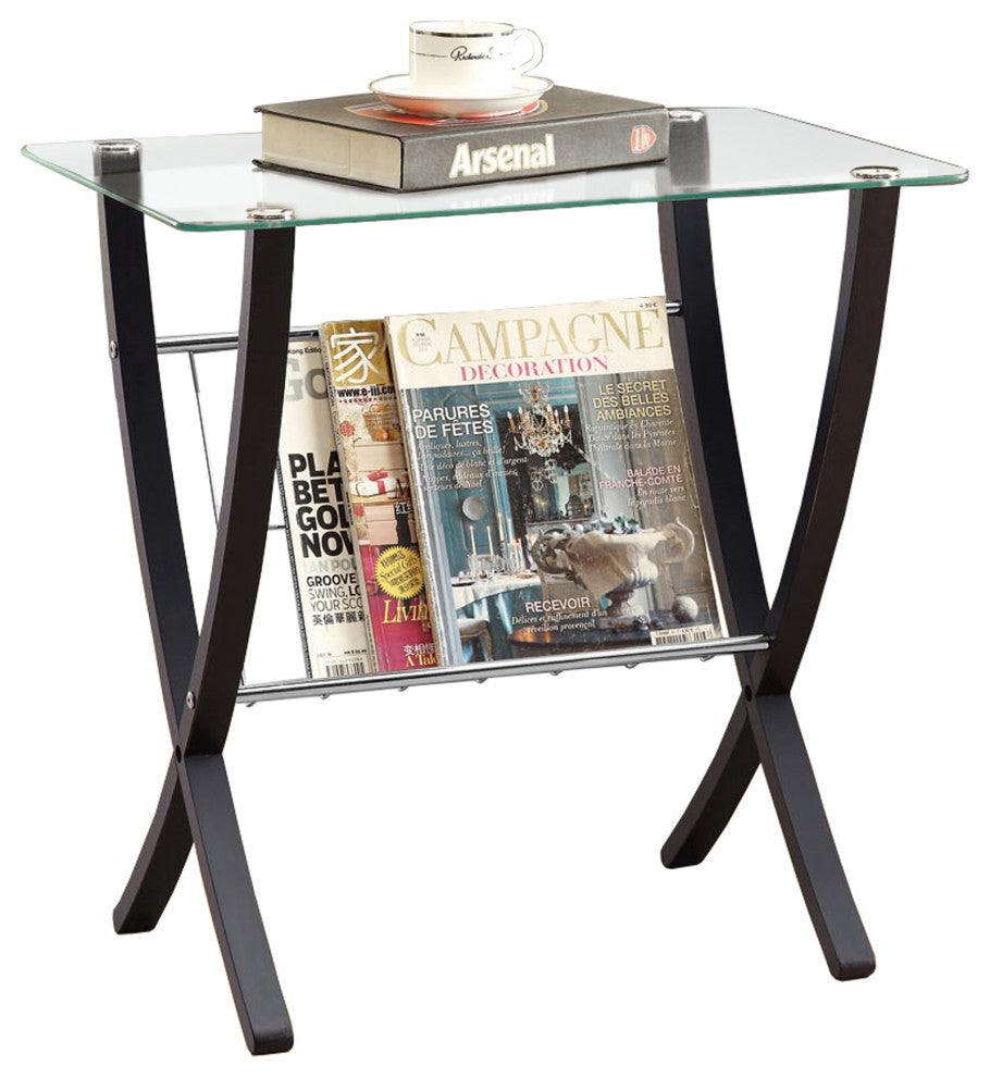 HomeRoots 16.25" x 24" x 24.5" CappuccinoClear Metal Particle Board Accent Table