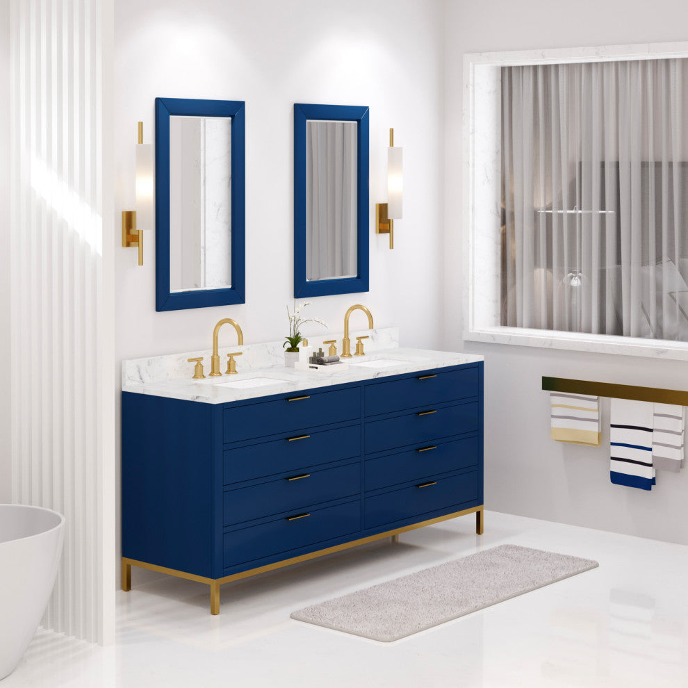 Bristol 72" Marble Countertop Vanity, Blue With Gooseneck Faucet
