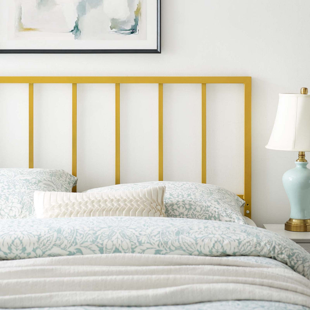 Headboard, Queen Size, Metal Steel, Gold, Modern Contemporary, Bedroom Master