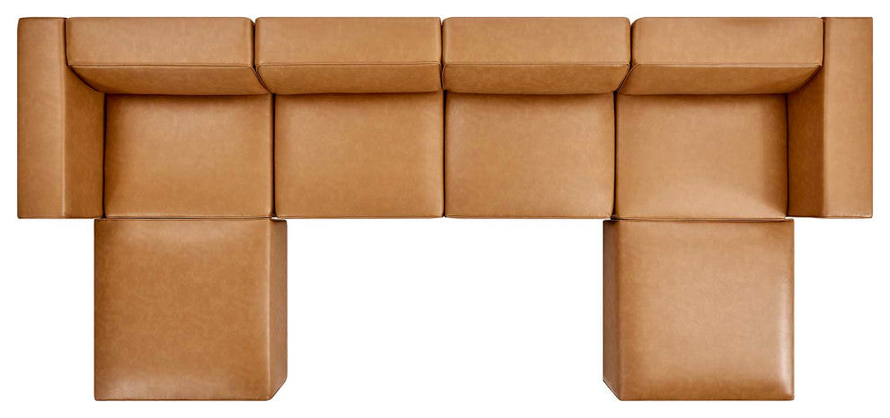 Mingle Vegan Leather 4-Piece Sofa and 2 Ottomans Set, Tan