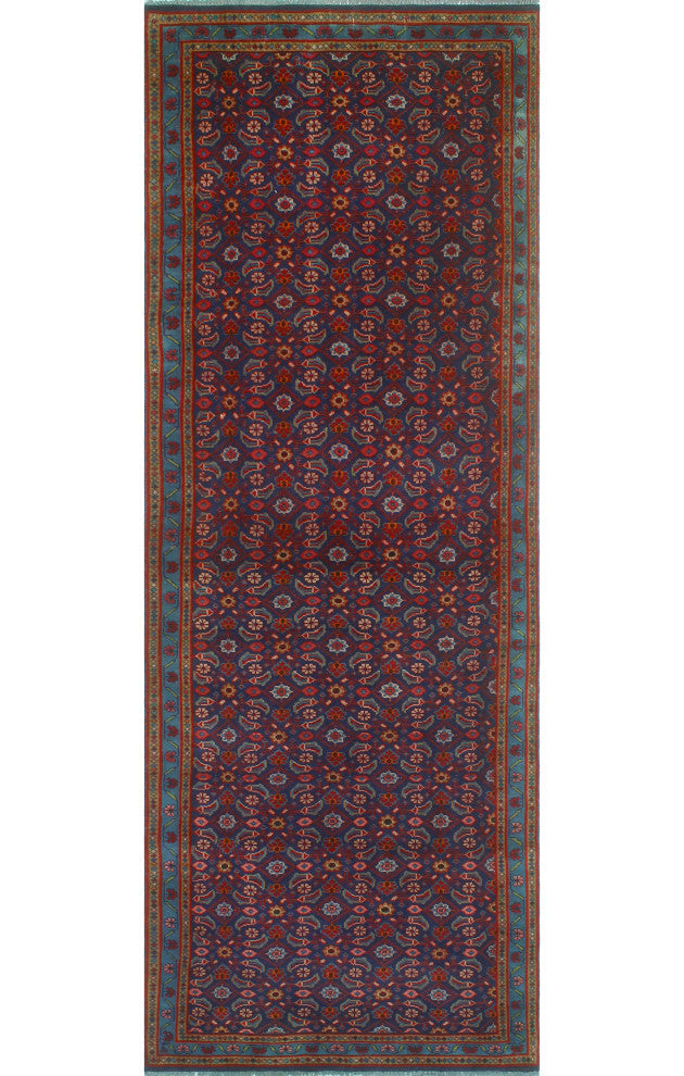 Fine Vintage Distressed Malena Navy/Blue-Green Runner, 3'9x10'5