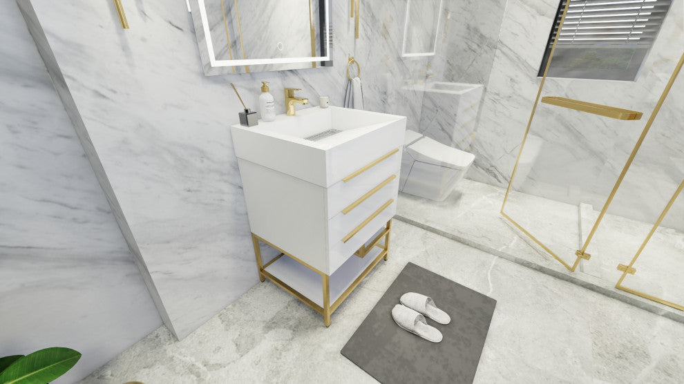 Madison 24" Freestanding Vanity with Reinforced Acrylic Sink, High Gloss White