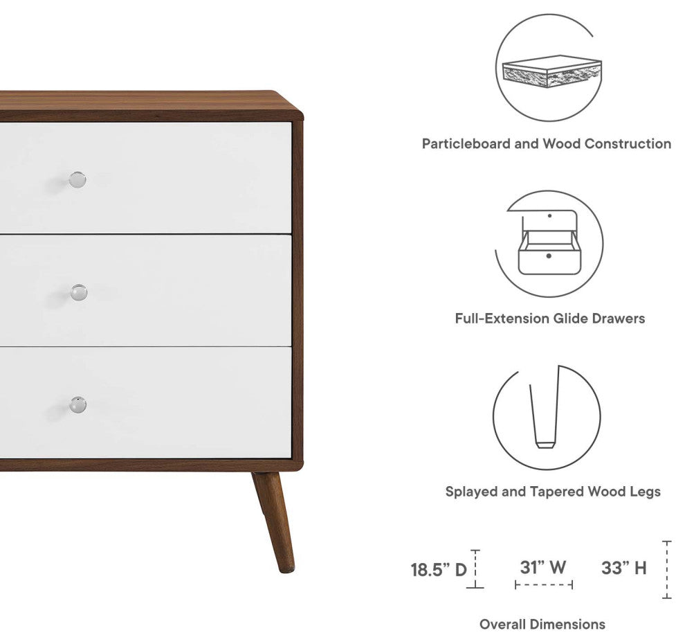 Transmit 3-Drawer Chest, Walnut White