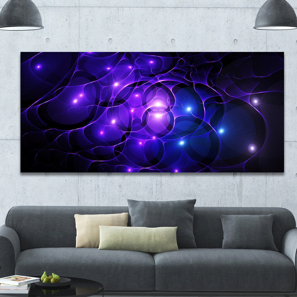 Blue Fractal Space Circles, Oversized Abstract Canvas Art Print, 60x28