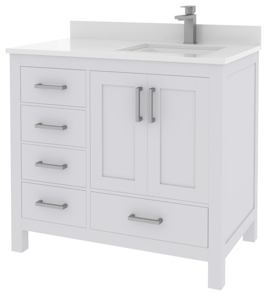 Rooh Bathroom Vanity, White, 36r", Vanity, Countertop, Sink, Faucet