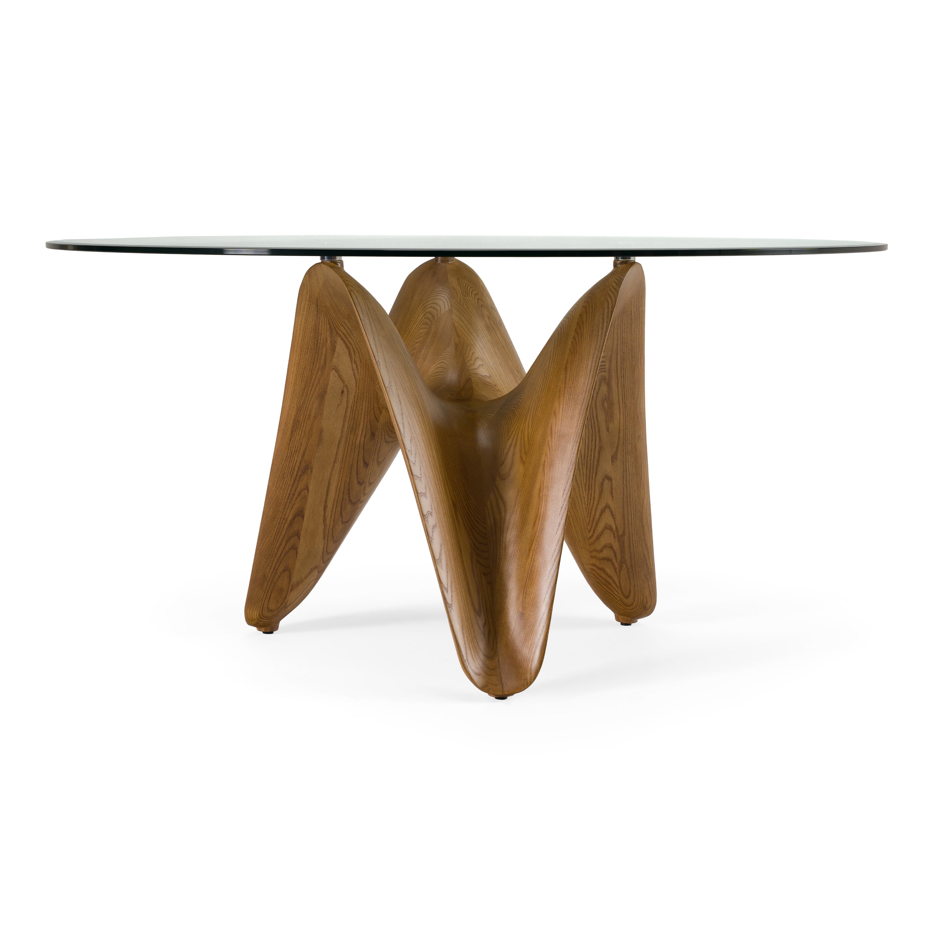 Modrest Seguin Round Glass + Walnut Dining Table