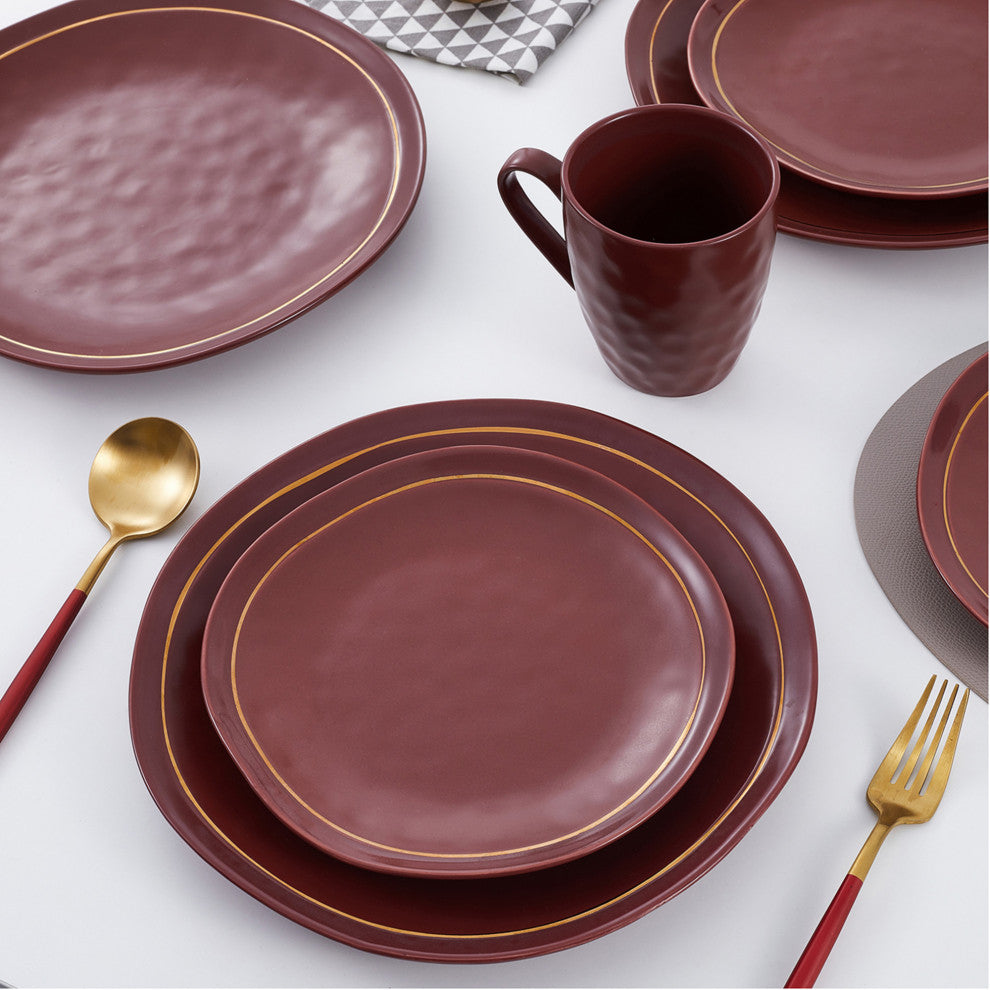 Stone Lain Clara Porcelain 16 Piece Dinnerware Set, Burgundy